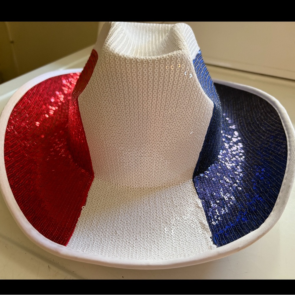 Women's Sequin Patriotic Cowboy Hat red white and blue glitz cowgirl new